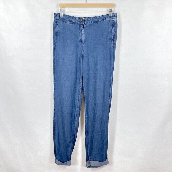J. Jill Denim Chambray Lightweight Relaxed Fit Linen Blend Jeans Coastal 8 Tall - Picture 1 of 7